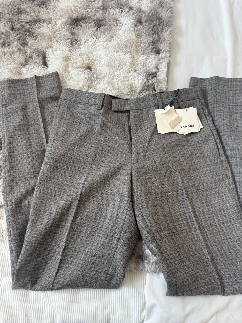 Sandro Men's Gray Glen Plaid Dress Trousers